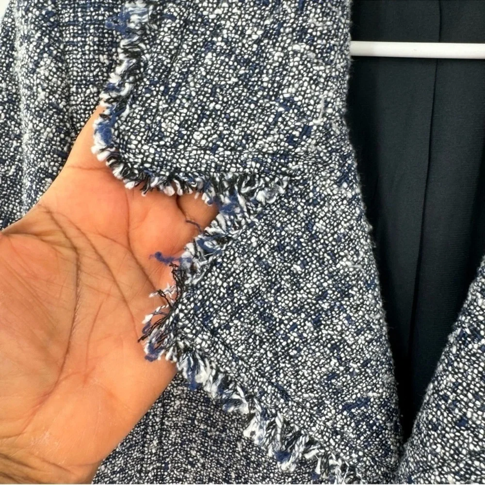 MICHAEL KORS Open-Front Frayed Trim Tweed Jacket grey size 12P suit separate